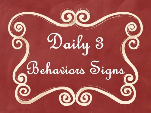 Daily 3 MATH Behaviors Anchor Charts/Posters (Red Chalkboard/Curly Frame)