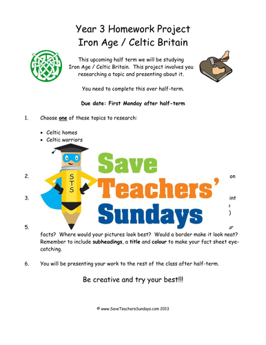 Iron Age and Celtic Britain Homework Project KS2 Lesson Plan and Worksheet