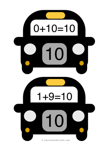 Number bonds to 10 taxi display