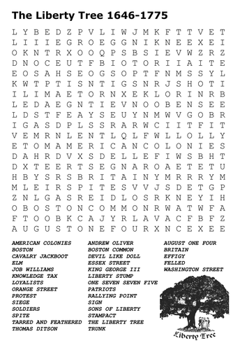 The Liberty Tree 1646-1775 Word Search