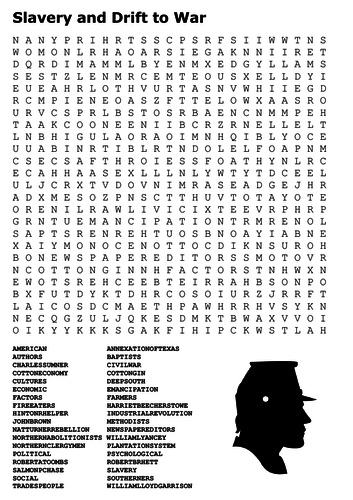 Slavery and Drift to War Word Search