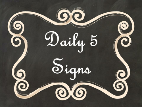 Daily 5 Bulletin Board Signs/Posters (Black Chalkboard/Curly Frames Theme)