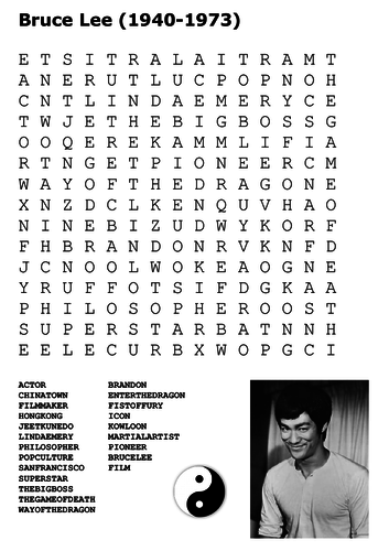 Bruce Lee Word Search
