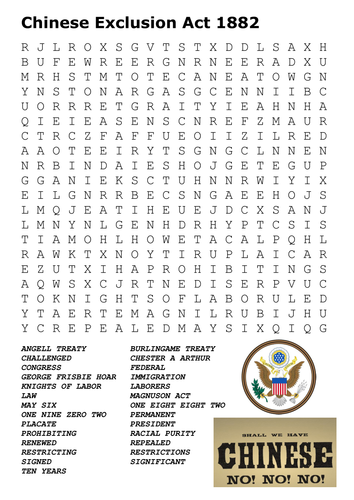 Chinese Exclusion Act 1882 Word Search