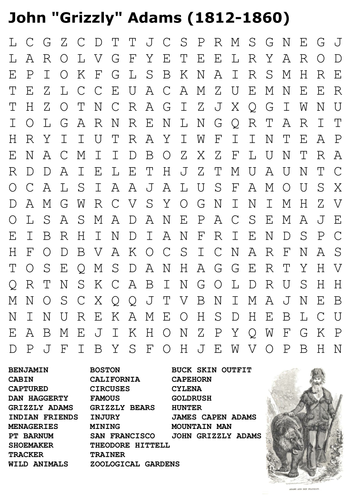 John "Grizzly" Adams Word Search