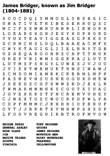 James Bridger, known as Jim Bridger (1804-1881) Word Search