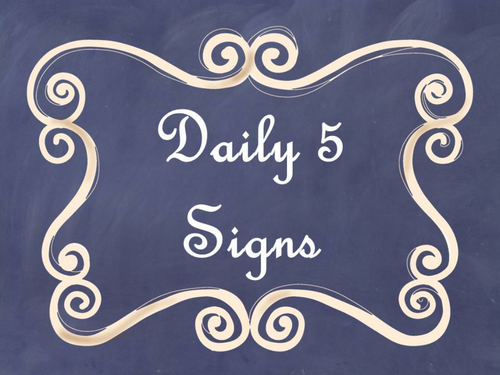 Daily 5 Bulletin Board Signs/Posters (Navy Chalkboard/Curly Frames Theme)