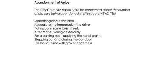 Bruce Dawe 'Abandonment of Autos' Annotated Poem