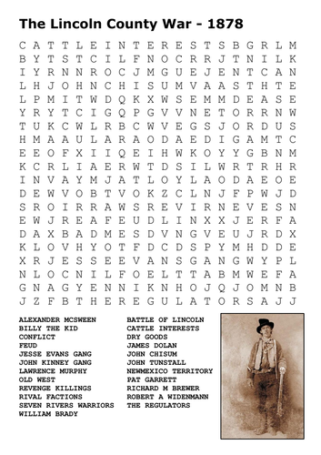 The Lincoln County War - 1878 Word Search