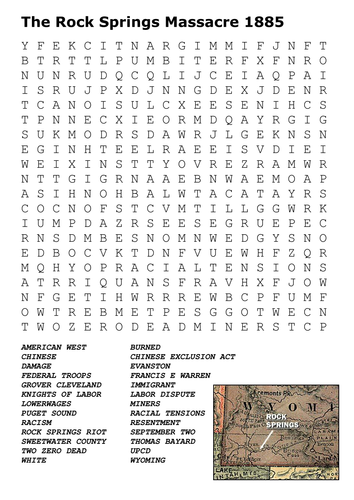 The Rock Springs Massacre 1885 Word Search