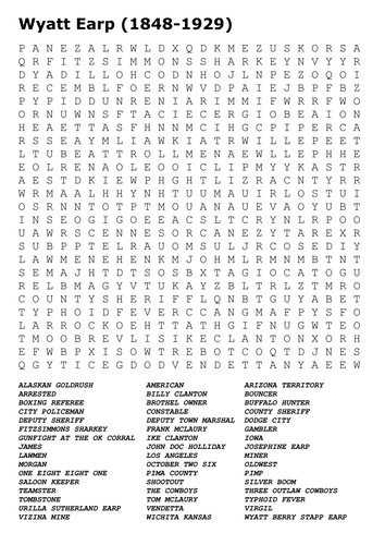 Wyatt Earp (1848 1929) Word Search Teaching Resources Wyatt Earp (1848 1929) Word Search Teaching Resources