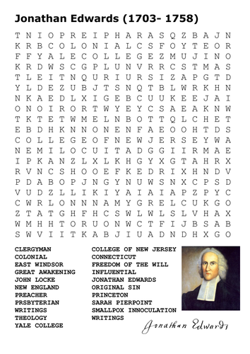 Jonathan Edwards (1703- 1758) Word Search