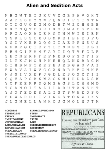 Alien and Sedition Acts Word Search