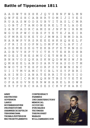 Battle of Tippecanoe 1811 Word Search