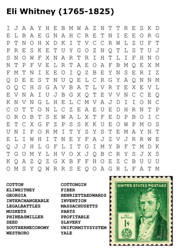 Eli Whitney (1765-1825) Word Search