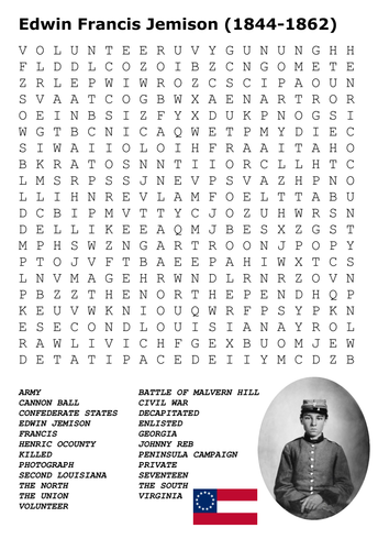 Edwin Francis Jemison US Civil War Word Search