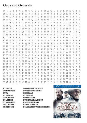 Gods and Generals Word Search