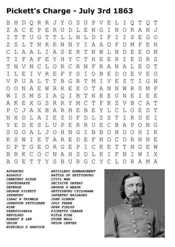 Pickett's Charge - July 3rd 1863 Word Search