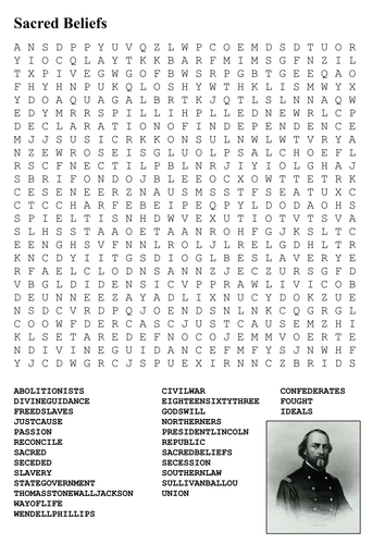 sacred beliefs us civil war word search by sfy773