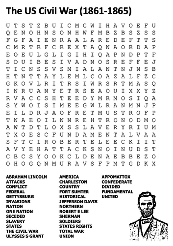 The US Civil War (1861-1865) Word Search | Teaching Resources