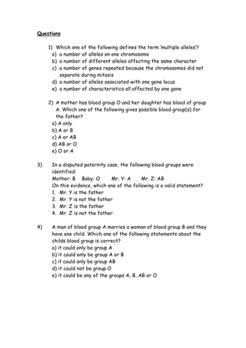 Blood group genetics - multiple choice questions