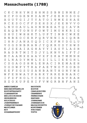 Massachusetts State Word Search Teaching Resources