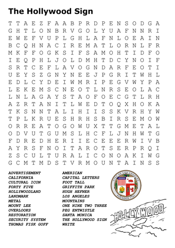 The Hollywood Sign Word Search