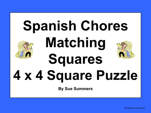 Spanish Chores Matching Squares Puzzle and Vocabulary - Quehaceres