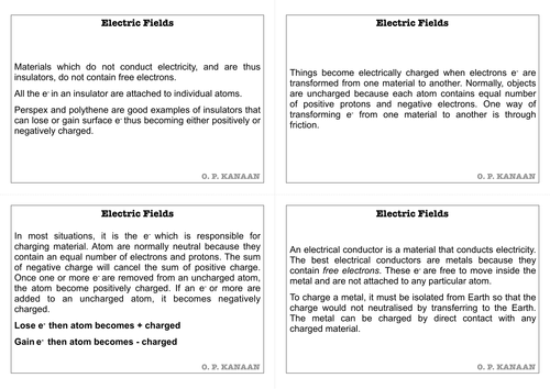 Electric Fields A-Level Physics Flashcards V1.0 (23 Cards) | Teaching