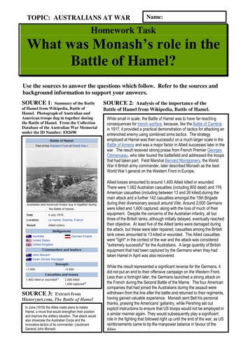 What was Monash's role in the Battle of Hamel?