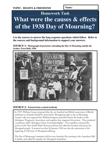 What were the causes & effects of the 1938 Day of Mourning?