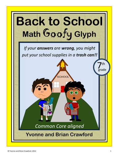 Back to School Math Goofy Glyph (7th grade Common Core)