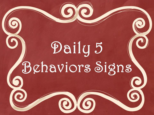 Daily 5 Behaviors Anchor Charts/Signs/Posters (Red Chalkboard/Curly Frames)