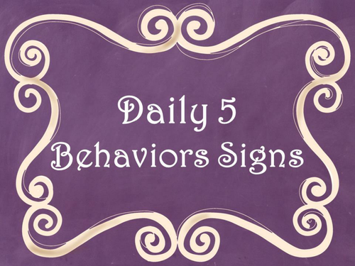 Daily 5 Behaviors Anchor Charts/Signs/Posters (Purple Chalkboard/Curly Frames)