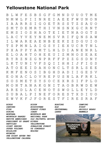 Yellowstone National Park Word Search