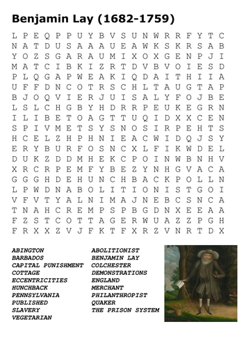 Benjamin Lay (1682-1759) Word Search