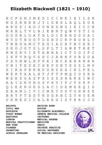 Elizabeth Blackwell (1821 – 1910) Word Search