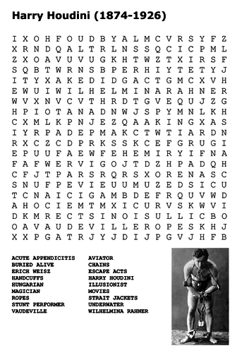 Harry Houdini Word  Search