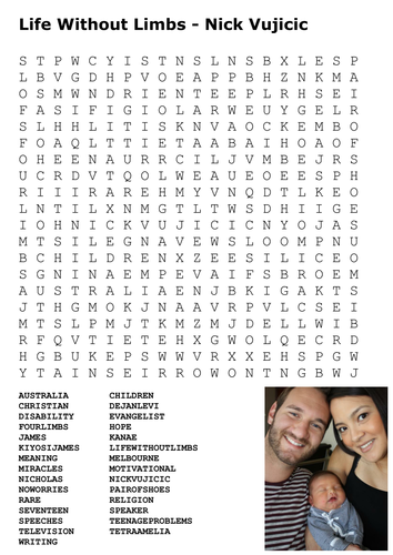 Life Without Limbs - Nick Vujicic Word Search