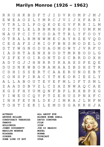 Marilyn Monroe Word Search