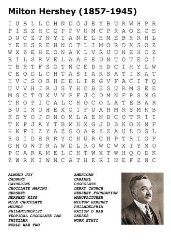 Milton Hershey (1857-1945) Word Search