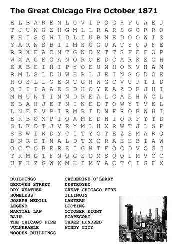 The Great Chicago Fire October 1871 Word Search