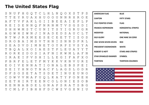 the united states flag word search teaching resources