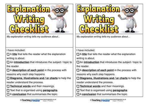 Explanation Writing Checklists