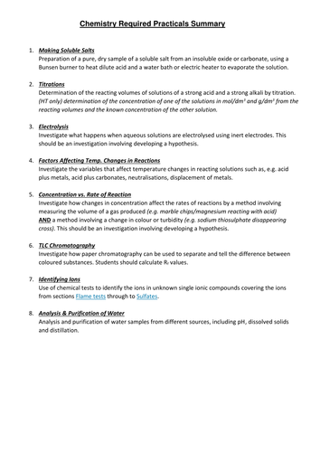 NEW AQA CHEMISTRY 2016 Onwards Scheme of Work, Required Practials and Maths