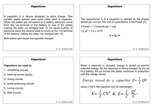 Capacitors A-Level Flashcards V1.0 (15 Cards)