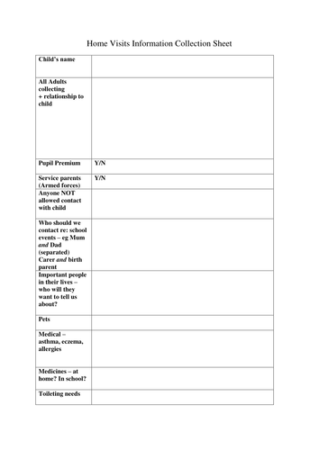 Early Years Home Visit information Gathering Proforma