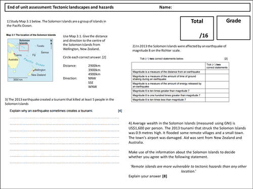 Tectonic Landscapes and Hazards WJEC 1-9 course (Scheme of learning) - Assessment