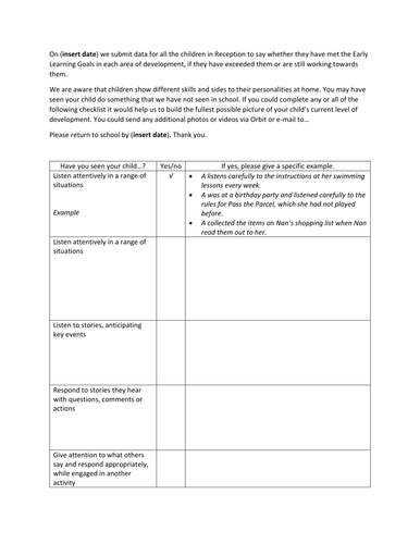 ELG evidence gathering proforma for parents