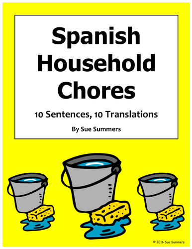 Spanish Chores 10 Questions and 10 Vocabulary Translations - Quehaceres